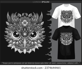 Monochrome Owl head mandala arts isolated on black and white t shirt.