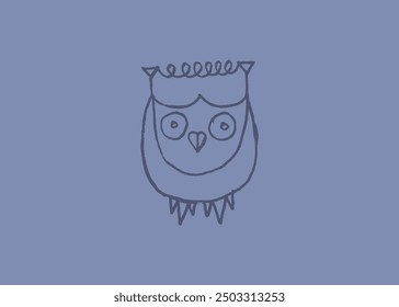 Monochrome owl totem. Vector cartoon sign of owl in trendy hand drawn style with natural pencil texture. Bird character symbol design. Line art eagle-owl doodle. Flying animal icon.