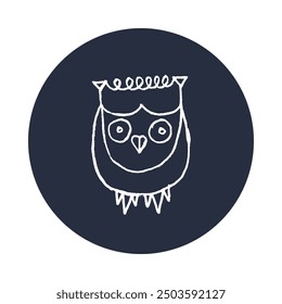 Monochrome owl totem. Vector cartoon sign of owl in trendy hand drawn style with natural pencil texture. Bird character symbol design. Line art eagle-owl doodle. Flying animal icon.