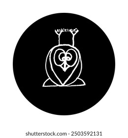 Monochrome owl totem. Vector cartoon sign of owl in trendy hand drawn style with natural pencil texture. Bird character symbol design. Line art eagle-owl doodle. Flying animal icon.