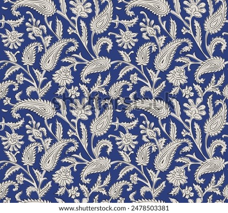 MONOCHROME PAISLEY FLORAL SEAMLESS PATTERN ALL OVER PRINT VECTOR ILLUSTRATION