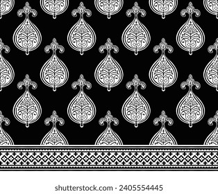MONOCHROME PAISLEY PATTERN ALL OVER PRINT WITH BORDER SEAMLESS PATTERN VECTOR ILLUSTRATION