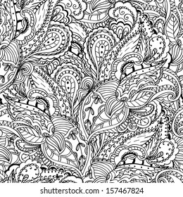 Monochrome paisley pattern. Seamless background, coloring book