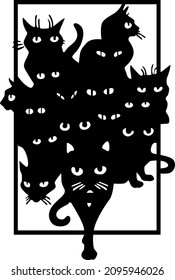 monochrome panno line black decoration logo design abstract line art geometry contour cat cats animal