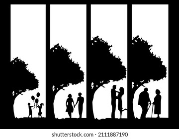monochrome panno line black decoration logo design abstract line art geometry contour woodcut tree years life icon