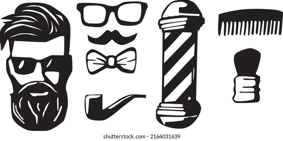 monochrome panno line black decoration logo design abstract line art geometry contour woodcut barber glasses haircut icon style man gentle 