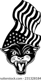 monochrome panther head with american flag vector