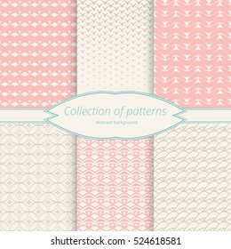 Monochrome pastel backdrop. Set openwork backgrounds for design. Simple graphic pattern. Vector illustration.
