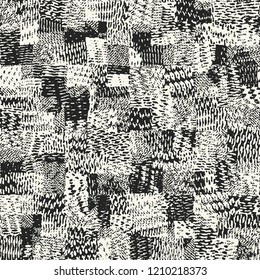 Monochrome Patchwork Graphic Motif. Seamless Pattern.