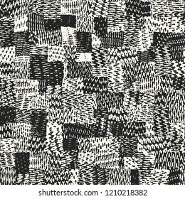 Monochrome Patchwork Graphic Motif. Seamless Pattern.