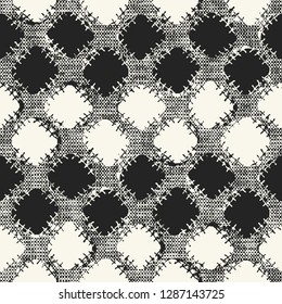Monochrome Patchwork Grid Glitch Graphic Motif. Seamless Pattern.