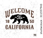 monochrome patriotic hipster vintage label , badge, crest "welcome to california" for flayer poster logo or t-shirt apparel clothing print with lettering and bear