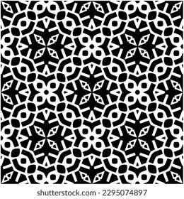 Monochrome pattern. Abstract texture for fabric print, card, table cloth, furniture, banner, cover, invitation, decoration, wrapping.seamless repeating pattern.Black and white color.