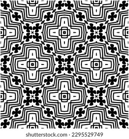 Monochrome pattern. Abstract texture for fabric print, card, table cloth, furniture, banner, cover, invitation, decoration, wrapping.seamless repeating pattern.Black and white color.