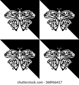monochrome pattern background of butterflies black and white colors