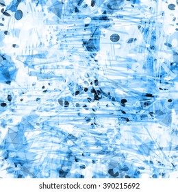 Monochrome pattern. Blue stains, scratches and lines randomly mixed. Grunge pattern. Abstract background. Vector seamless pattern.