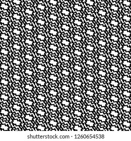 Monochrome pattern with broken line and small patches or spots with jagged edges. Textile print. Vector illustration.