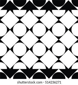 Monochrome pattern, circle, square, tile, seamless vector background.