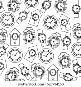 monochrome pattern with clock models vector illustration