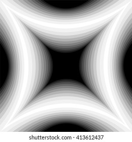 Monochrome Pattern of Concave Rectangle Gently Shimmering from dark to light.Visual Volume Effect.Geometric Abstract Background. Suitable for textile, fabric, packaging and web. Vector Illustration.