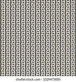 Monochrome pattern consisting of embroidered signs and stripes, oriented vertically. Wool or cotton fabric with geometric ethnic motifs. Abstract vector.