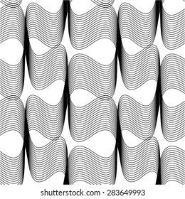 Monochrome pattern of curved lines, mesh, seamless vector background.