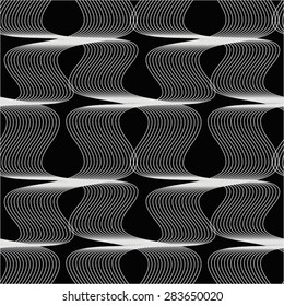 Monochrome pattern of curved lines, mesh, seamless vector background.