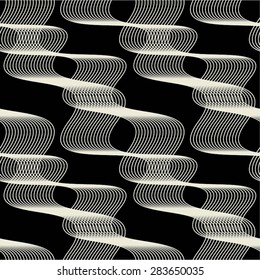 Monochrome pattern of curved lines, mesh, seamless vector background.