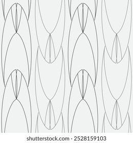Monochrome pattern of decorative elements, ripples, seamless vector background.