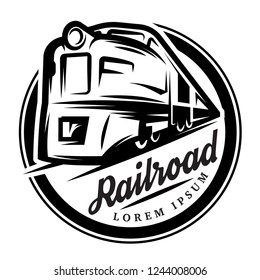Monochrome pattern for design with train on rails. Vector scalable illustration.