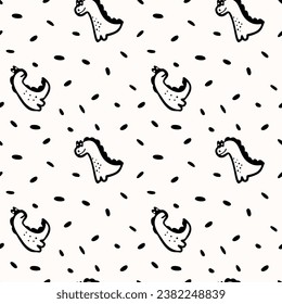 Monochrome pattern with dinosaurs. Vector illustration.