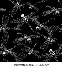 Monochrome pattern with dragonflies