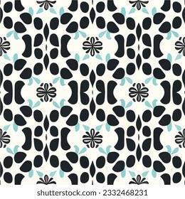 Monochrome pattern enhanced by touches of blue captures attention in this seamless and repeating fabric design. Its versatile and balanced composition makes it an appealing choice for various.