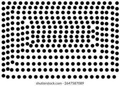 A monochrome pattern featuring numerous black circles arranged in a grid-like.