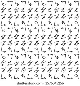 Monochrome pattern with hand-drawn arrows. Black and white vector illustration.
