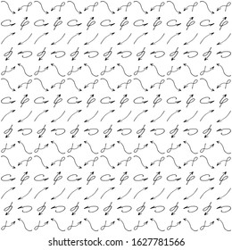 Monochrome pattern with hand-drawn arrows. Black and white vector illustration.
