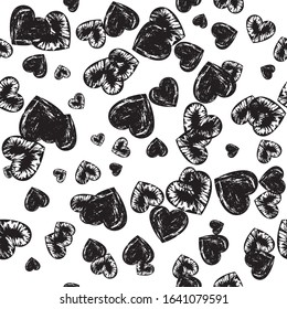 Monochrome pattern with hearts for design for valentines day, mothers day or birthday. Romantic vector illustration.
