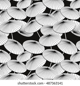 Monochrome Pattern Japan Umbrella On Black Background