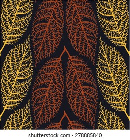 Monochrome pattern of leaves seamless vector background.