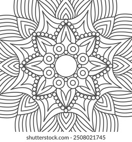 Monochrome pattern. Linear symmetrical ornament. Background template for decorating textiles, wallpapers, covers, interior and creative design