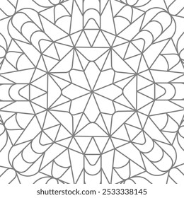 Monochrome pattern. Linear symmetrical ornament. Background template for decorating textiles, wallpapers, covers, interior and creative design