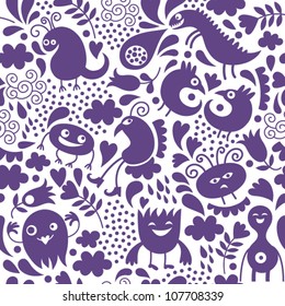 Padrão monocromático com pequenos monstros