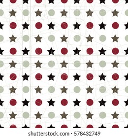 Monochrome pattern, mosaic, polka, star, seamless vector background.