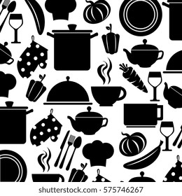 monochrome pattern with set of kitchen utensils