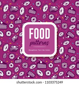 a monochrome pattern with a slice of tart and a douhnut on it
