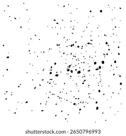 Motif monochrome de petites gouttelettes noires. Des éclaboussures d'encre noire sur fond blanc. Texture grunge de points noirs, éclaboussures, taches et taches.   Image vectorielle illustrée clip art. La main ne tire pas d'air.