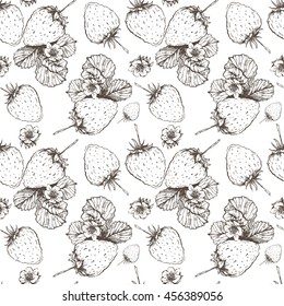 Monochrome pattern of strawberry. Hand drawn illustration