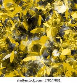 Monochrome pattern with stylized floral elements. Leaves and petals. Abstract seamless background. Vector texture