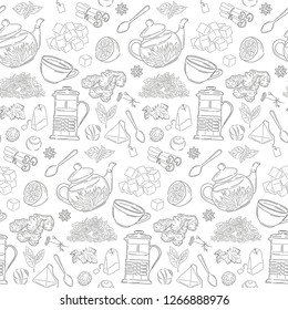 monochrome  pattern with tea, herbs and spices