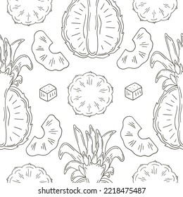 Monochrome pattern with tropical fruits. Illustration in hand draw style. Pineapple. Can be used for fabric and etc